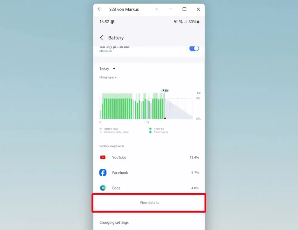 جزئیات مصرف باتری در سامسونگ