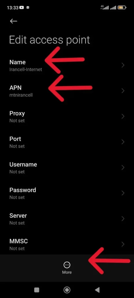 مراحل تنظیمات اینترنت ایرانسل شیائومی