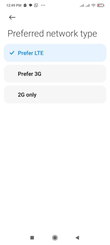 انتخاب گزینه‌ی 4G یا 5G