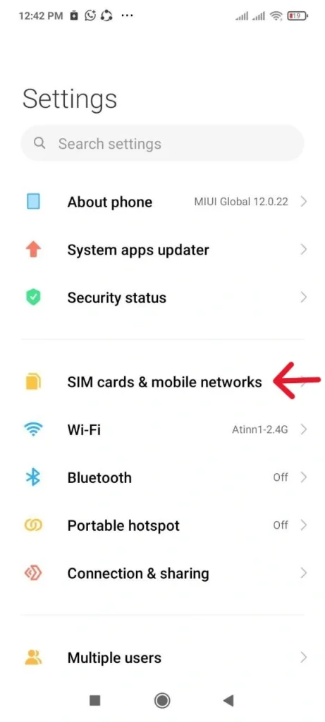 انتخاب بخش سیم‌کارت و اینترنت موبایل