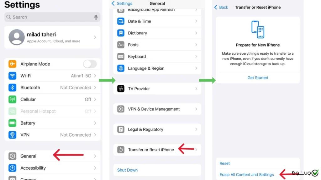 مراحل ریست فکتوری آیفون