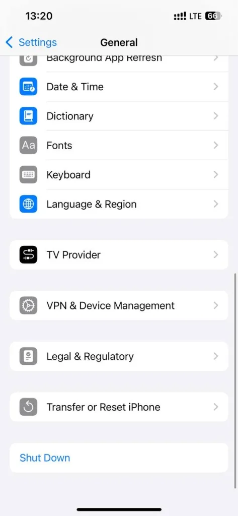 اسکرین شات تنظیمات ایفون