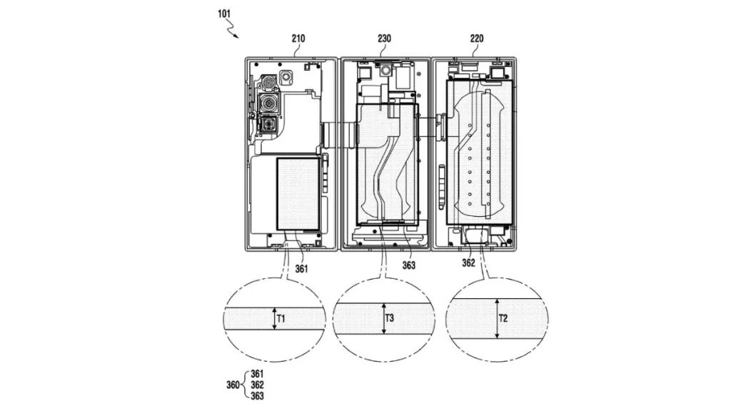 پتنت گوشی سه تکه سامسونگ با سه باتری حاوی بخش های t1 , t2, t3