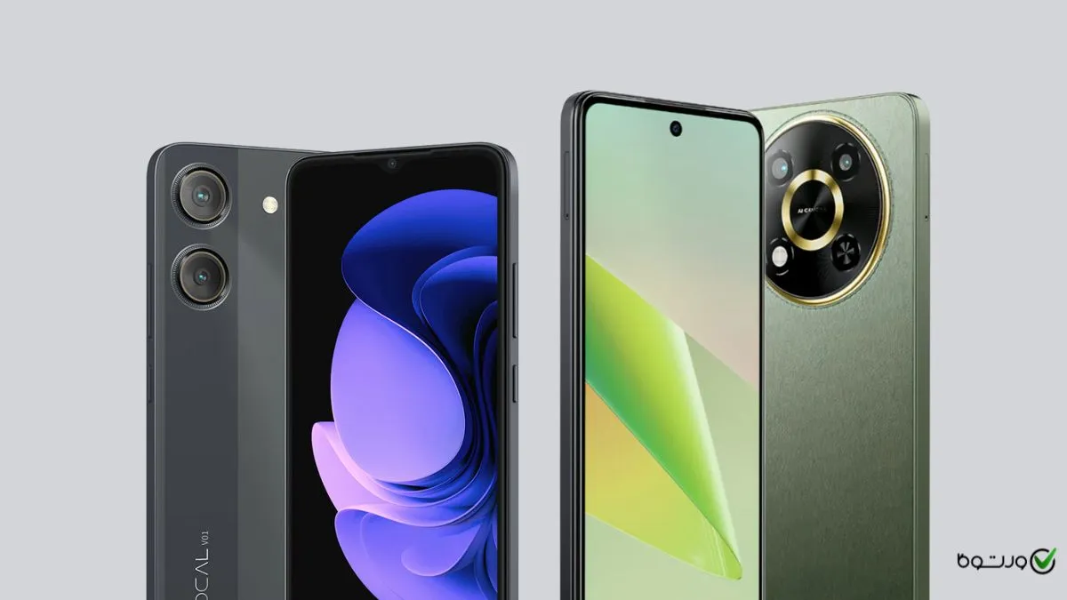 دو گوشی وکال V2 و وکال V01 در کنار یکدیگر با ماژول دوربین و نمایشگر