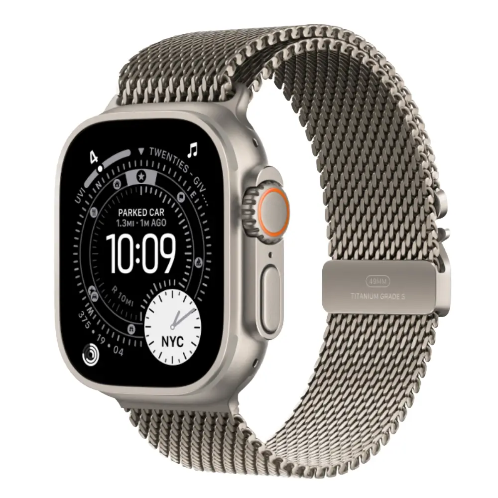 اپل واچ اولترا ۳ سایز ۴۹ میلی‌متری مدل Natural Titanium Case با بند Titanium Milanese