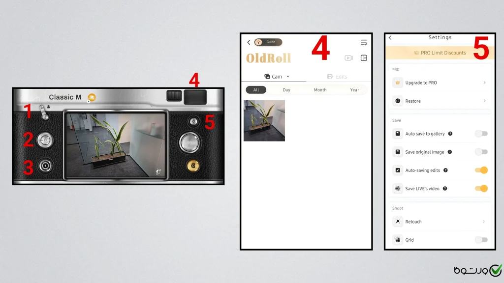 بخش‌های مختلف برنامه OldRoll