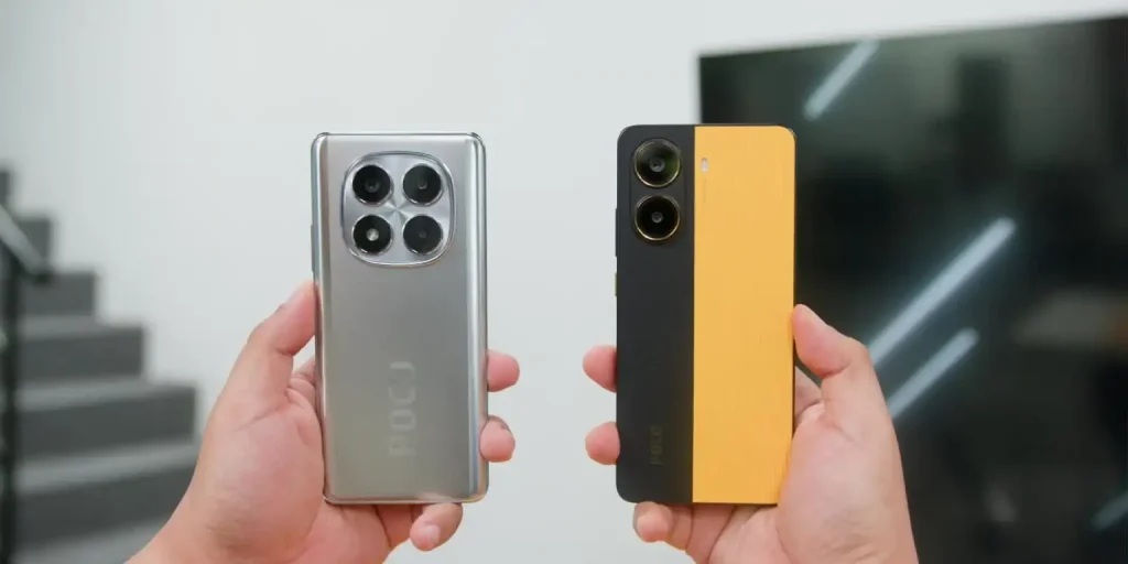 پوکو X7 نسخه پلاستیکی و پوکو X7 پرو نسخه چرم گیاهی در کنار یکدیگر