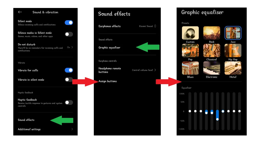 تغییر افکت‌های صوتی
